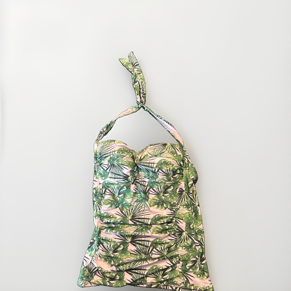 Bonverano Colorful Halter Swimsuit Top Size 12 Green Leaf Design